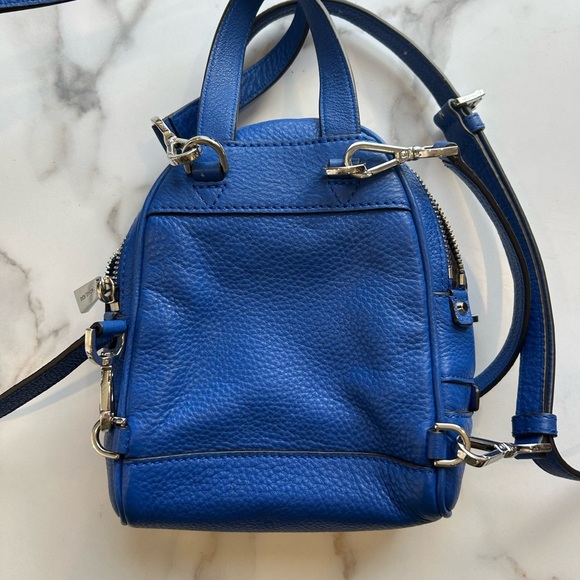 MICHAEL KORS RHEA ZIP ELECTRIC BLUE LEATHER SILVER XS X-BODY BACKPACK BAG - Picture 7 of 10